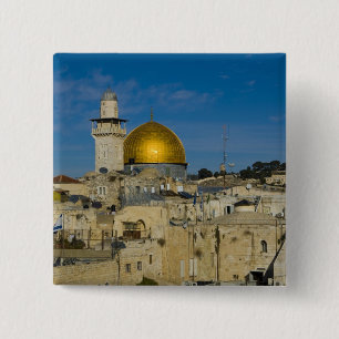Israël, Jeruzalem, Rotskoepel Vierkante Button 5,1 Cm