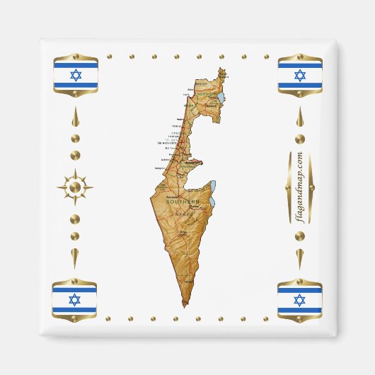 Israel Map + Flags Magnet Magneet (Voorkant)