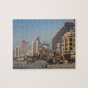 Israël, Tel Aviv, beachfront, hotels, schemering Legpuzzel