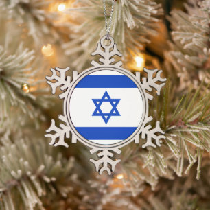 Israël vlag blauw en wit modern patriottisch tin sneeuwvlok ornament