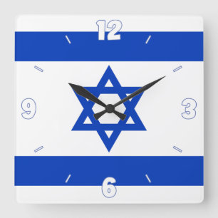 Israël Vlag Davidster Blauw Wit Cijfers Vierkante Klok
