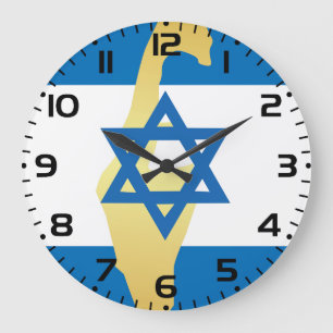 Israël Vlag en Kaart Blauwe Ster van David Embleem Grote Klok