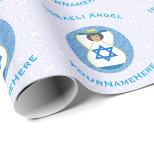Israël Vlag Engel op Wit en Blauw Persoonlijk Cadeaupapier