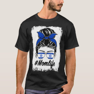 Israël Vlag Israël Moeder Rommelige Knot Moeder Le T-shirt