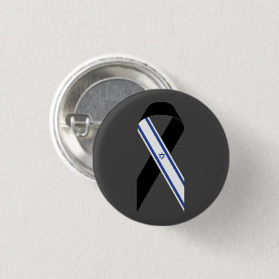 Israël vlag zwart lint donkergrijs ronde button 3,2 cm