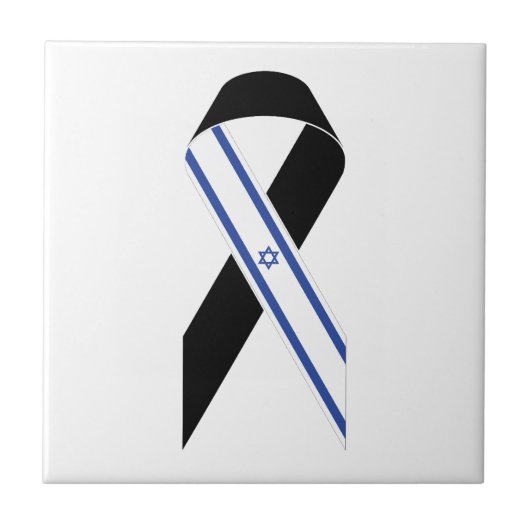 Israël vlag zwart lint tegeltje (Voorkant)
