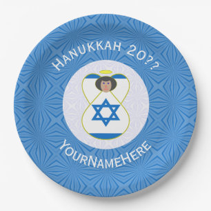 Israëlische engel Hanukkah-vlag gepersonaliseerd f Papieren Bordje