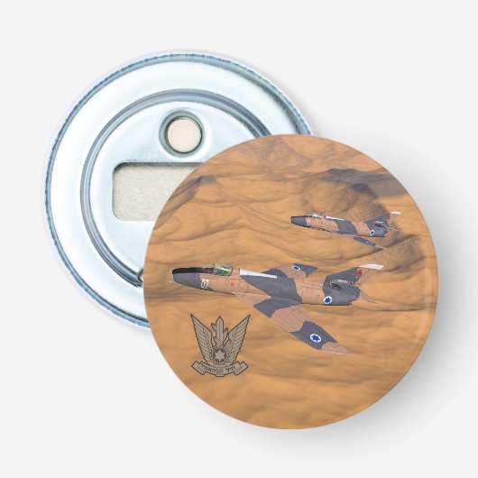 Israëlische superbendes over de woestijn button flesopener (Voorkant)