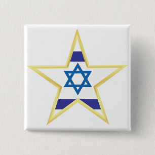 Israëlische Vlag Davidster Goud Afgewerkt Vierkante Button 5,1 Cm