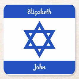 Israëlische vlag gepersonaliseerd vierkante kartonnen onderzetter