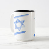 Israëlische vlag koffie mok, lichtblauwe afbeeldin tweekleurige koffiemok (Voorkant links)