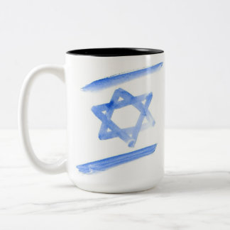Israëlische vlag koffie mok, lichtblauwe afbeeldin tweekleurige koffiemok