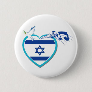 Israëlische vlag - muziek - vrede - liefde, ronde button 5,7 cm
