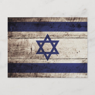 Israëlische vlag op oude houten graan briefkaart