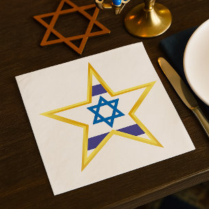 Israëlische Vlag Ster van David Goud Afgewerkt Servet