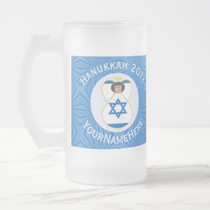 Israëlitische engel Hanukkah-vlag gepersonaliseerd Matglas Bierpul