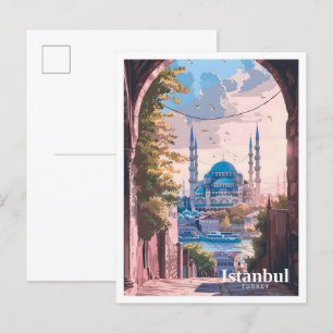 Istanboel Turkije Kunst Vintage Schilderij Reizen Briefkaart