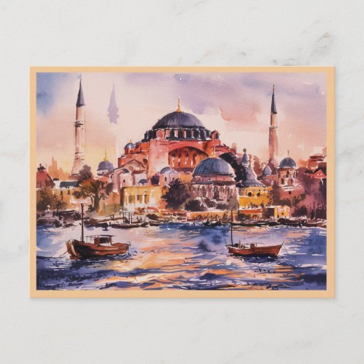 Istanboel Turkije Waterverf Schilderij Briefkaart (Voorkant)