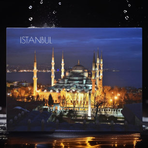 Istanbul Blauwe Moskee Nachtbeeld Premium Reis Briefkaart