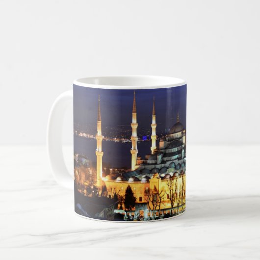 Istanbul Blauwe Moskee Nachtlandschap Premium Reiz Koffiemok (Voorkant links)