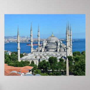 Istanbul Blauwe Moskee Nachtlandschap Premium Reiz Poster