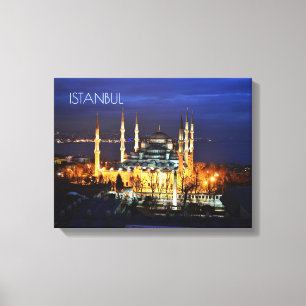 Istanbul Blauwe Moskee Nachtzicht Landschap Turkij Canvas Afdruk