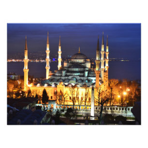Istanbul Blauwe Moskee Nachtzicht Landschap Turkij Foto Afdruk