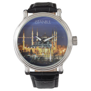 Istanbul Blauwe Moskee Nachtzicht Landschap Turkij Horloge