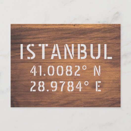 Istanbul Latitude & Longitude Dark Wood Briefkaart (Voorkant)