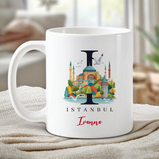 Istanbul Monogram Letter I Gepersonaliseerd Cadeau Koffiemok
