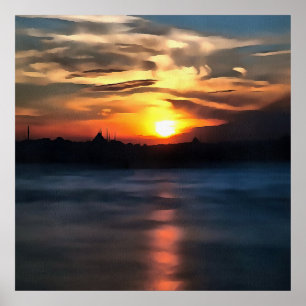 Istanbul Skyline tegen mooie zon Poster