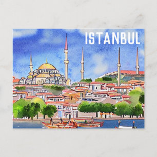 Istanbul Turkey Mosque Waterverf Painting Briefkaart