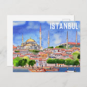 Istanbul Turkey Mosque Waterverf Painting Briefkaart (Voorkant / Achterkant)