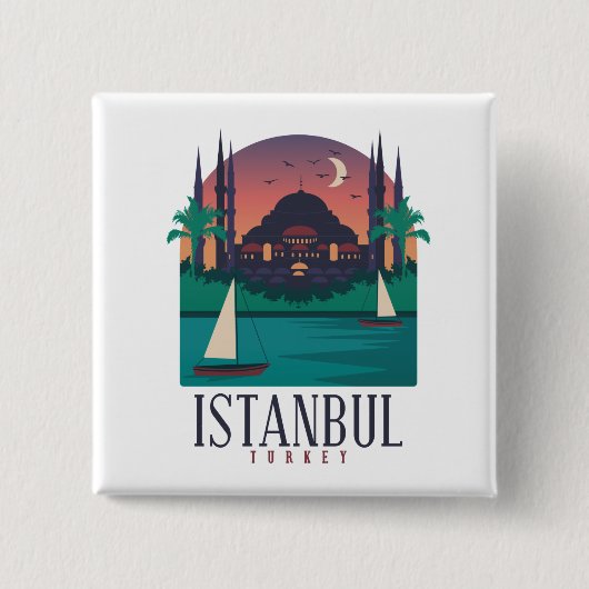 Istanbul Turkey Skyline Button (Voorkant)
