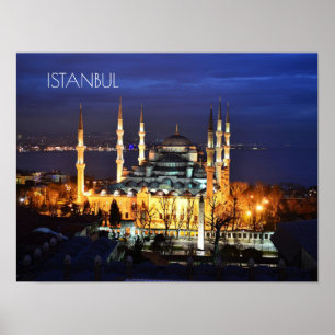 Istanbul Turkije Blauwe Moskee Nacht Fotografie Poster
