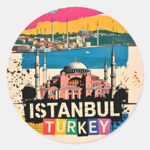 Istanbul Turkije Hagia Sophia Retro Pop Art Reizen Ronde Sticker