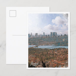 Istanbul Turkije Kleurpotlood Stadslandschap Briefkaart