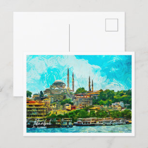 Istanbul Turkije Olieverf Stadslandschap Briefkaart