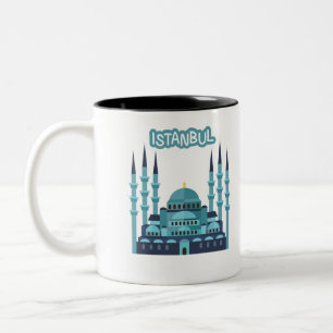 Istanbul Turkije Souvenir in blauw en cyano kleur Tweekleurige Koffiemok