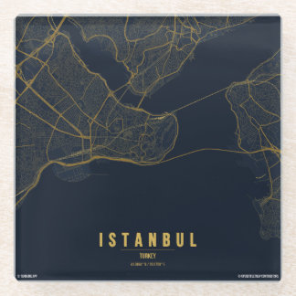 Istanbul Turkije Stad Kaart Minimalistisch Ontwerp Glazen Onderzetter