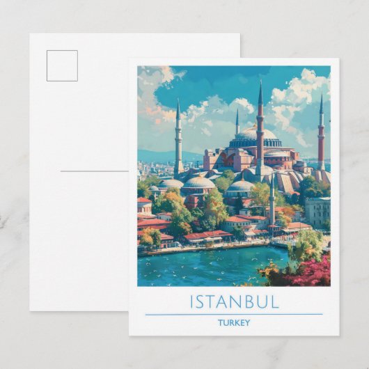Istanbul Turkije Vintage Reizen Briefkaart (Voorkant / Achterkant)