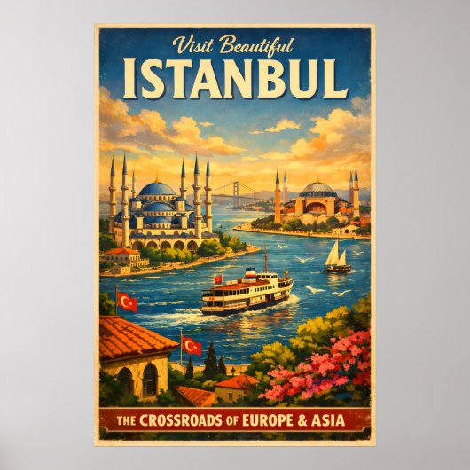 Istanbul Türkiye - Affiche de voyage vintage (Devant)