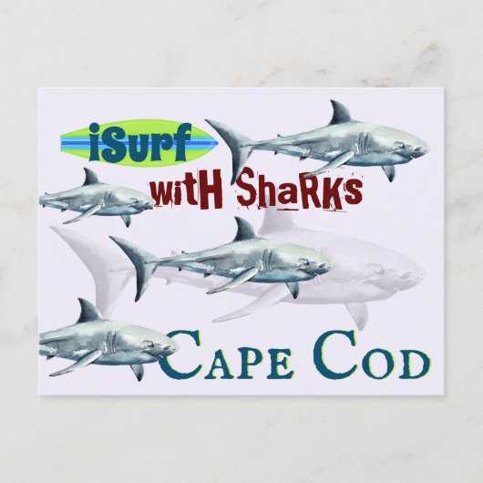 iSurf met haaien Cape Cod, MA Surfing Shark Briefkaart (Voorkant)