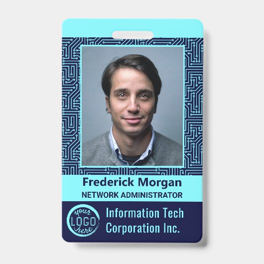 IT Computer Bedrijfslogo Fotobarcode Werknemer Log Badge (Voorzijde)