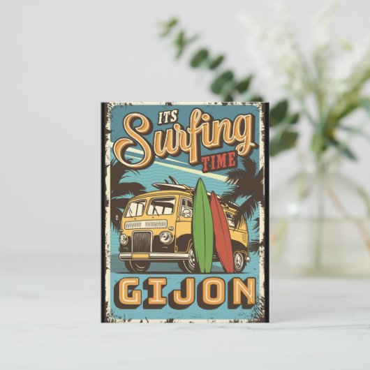 It is surf time in Gijon Briefkaart (Staand voorkant)