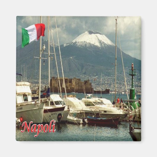 IT - Italië - Napels - met Vesuvius Harbour-Uitzic Magneet (Voorkant)