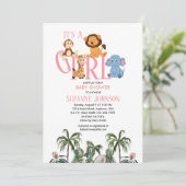 It’s A Girl-Baby Zoo Animals Invitation (Debout devant)