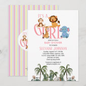 It’s A Girl-Baby Zoo Animals Invitation (Devant / Derrière)