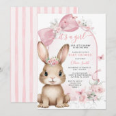 It’s a Girl Bunny Pink Bow Baby Shower Invitation (Devant / Derrière)