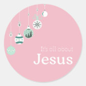 It’s All About Jesus – Pink Pastel Christmas Ronde Sticker (Voorkant)